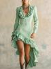 Women's Retro Elegant V-Neck Ruffle Dress - Casual Western Pastoral Style, Solid Color