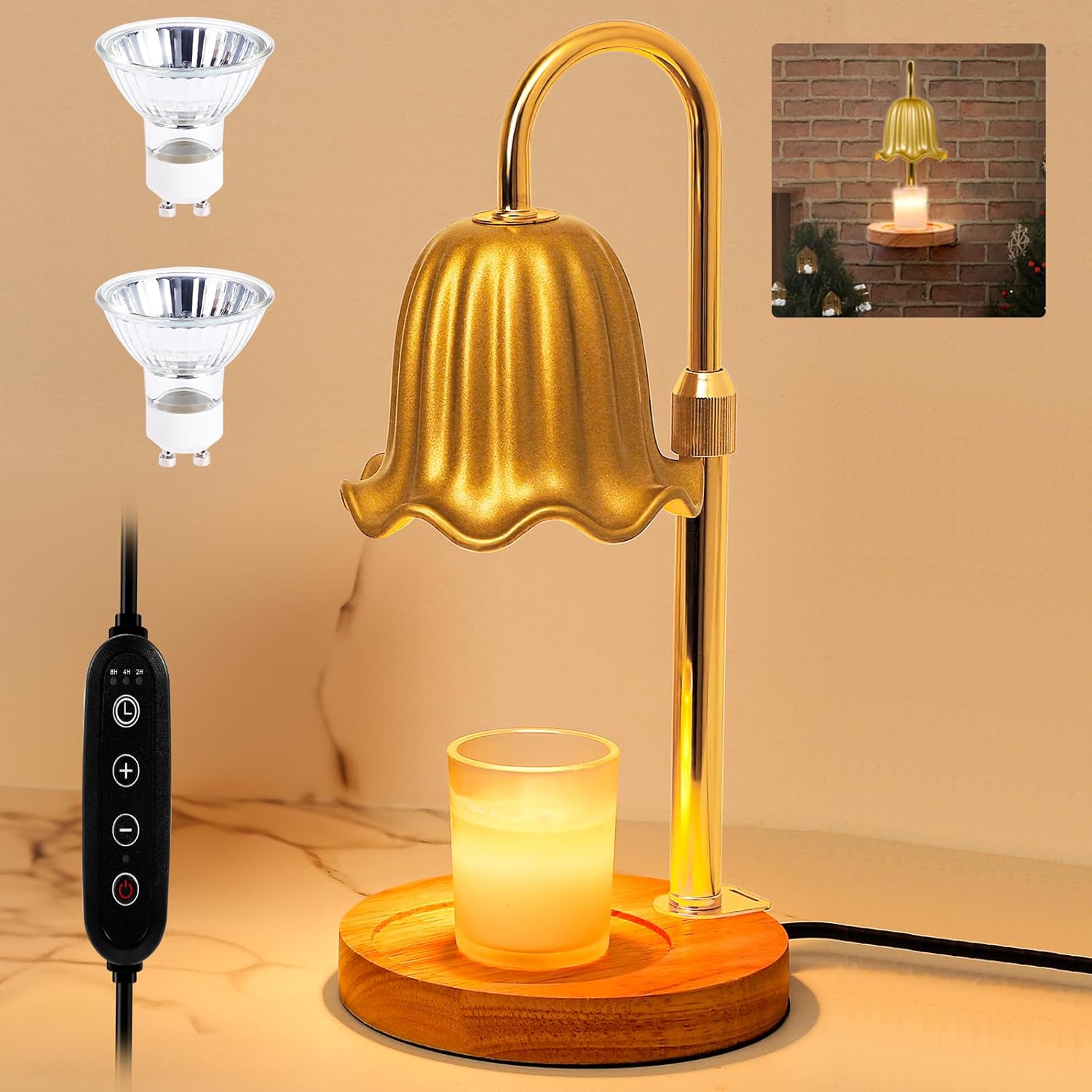 Candle Warmer Lamp, Dimmable Candle Lamp with Adjustable Height & Timer, Candle Warmer with 2 Bulbs, Candle Lamp Warmer for Scented Candles (Candle