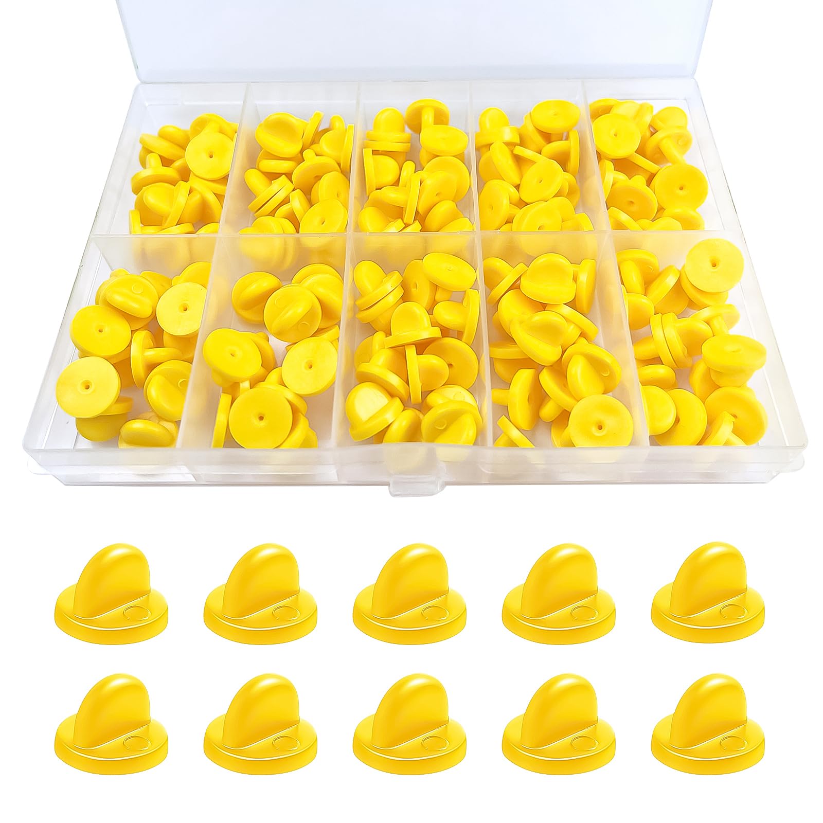 

150Pcs Rubber Pin Backs Locking With Storage Case Keepers for Brooch Tie Hat Badge One Size жёлтый