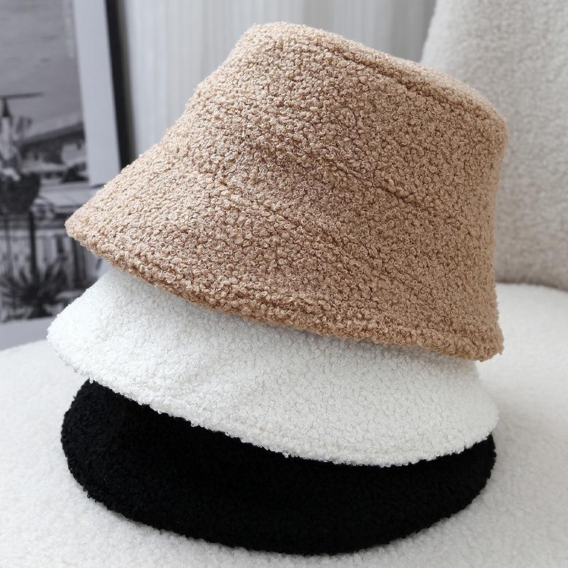 Versatile Solid Color Autumn and Winter Warm and Cold Casual Lamb Wool Wide-brimmed Bucket Hat Women's Ear Protection New Simple Bucket Hat