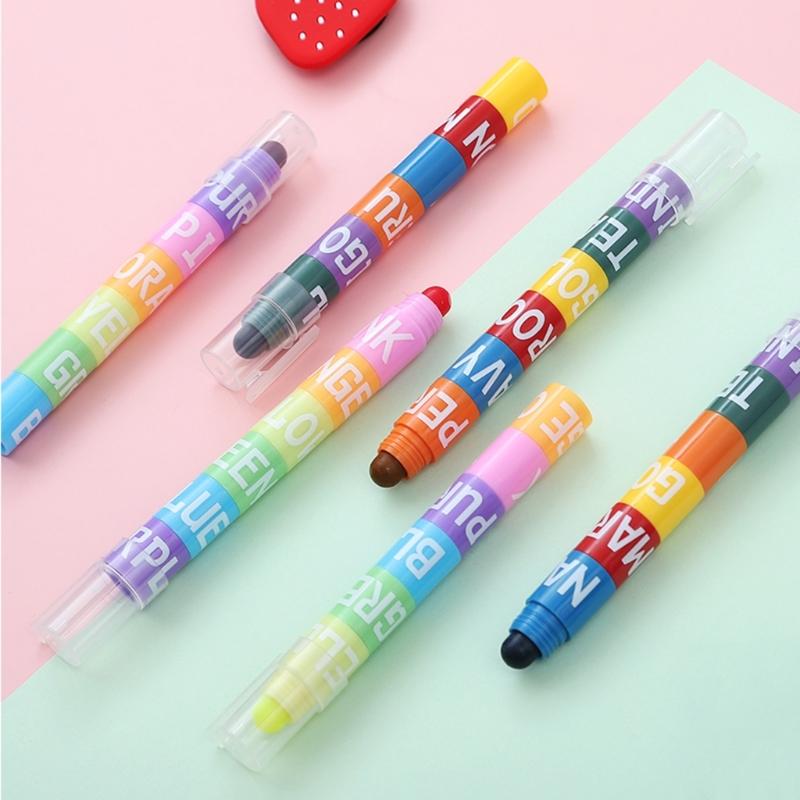 2Pcs Multicolor Highlighter 12-Color-in-1 Marker Round Broad Tip For Kid Card Making Journal Notebook Coloring Doodling