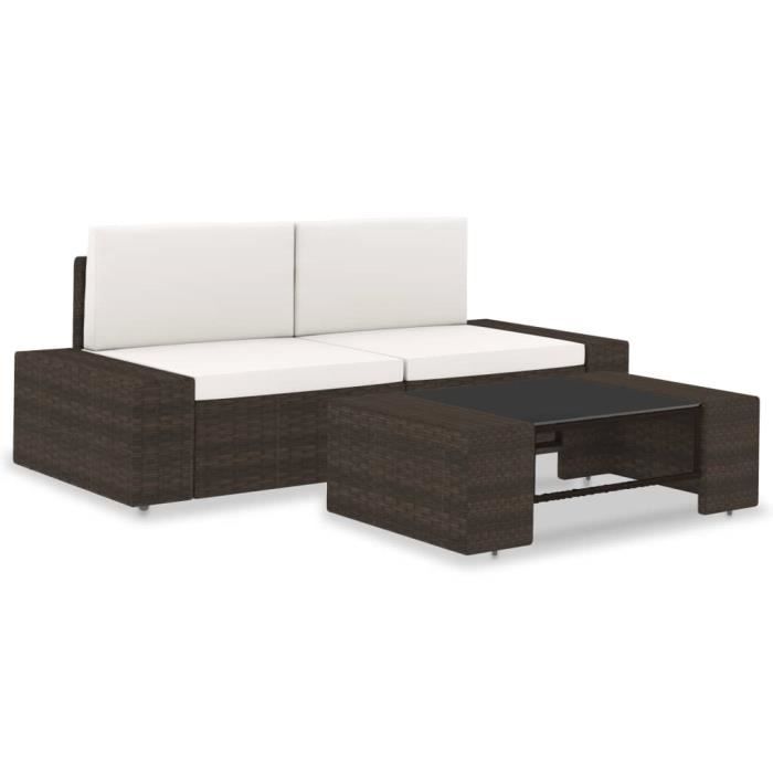 VidaXL Salon de jardin 3 pcs Résine tressée Marron