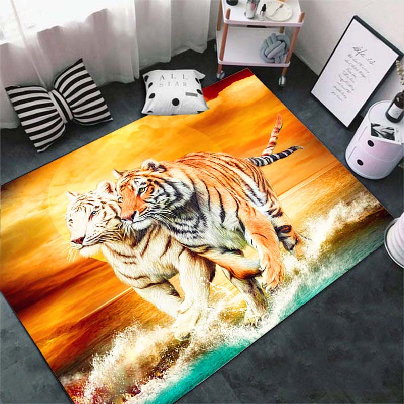 Fashion Tiger Pattern 3D Animal Area Rug, Soft Absorbent Non-Slip Floor Mat for Living Room & Bathroom, Large Modern Carpet
