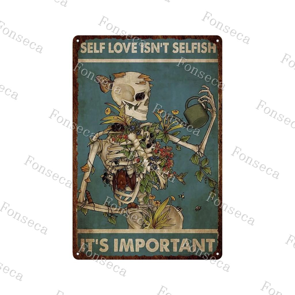 Retro Human Skeleton Tin Sign Gardening That's What I Do I Grow Stuff and I Know Things Cactus Vintage Chic Metal Poster