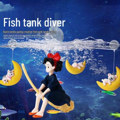 Creative Floating Aquarium Ornaments: Diver and Blue Fat Man Figurine Set