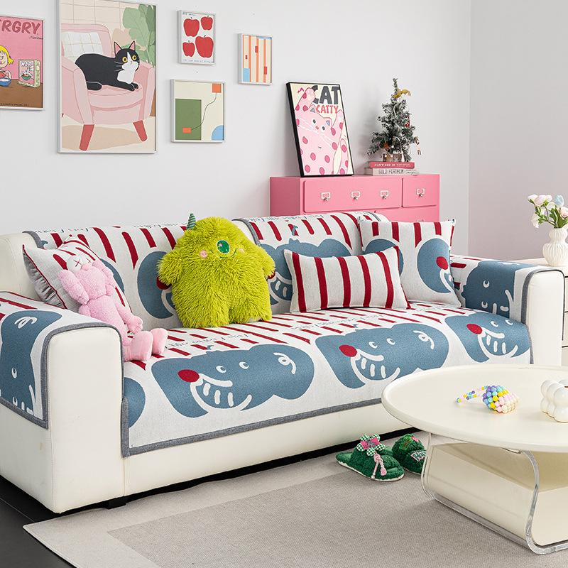 Cartoon Sofa Cushion Universal In All Seasons  New Dopamine One-Piece Cover Cloth Straight Row Leather Sofa Seat Cushion Non-Slip