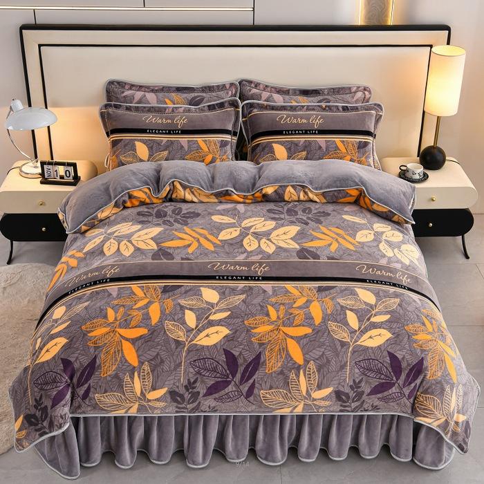 

Утолщенный молочный флис Четыре предмета Теплый Двусторонний коралловый флис Пододеяльник Фланелевая простыня Юбка для кровати Постельное белье 1.8m Skirt 4pc