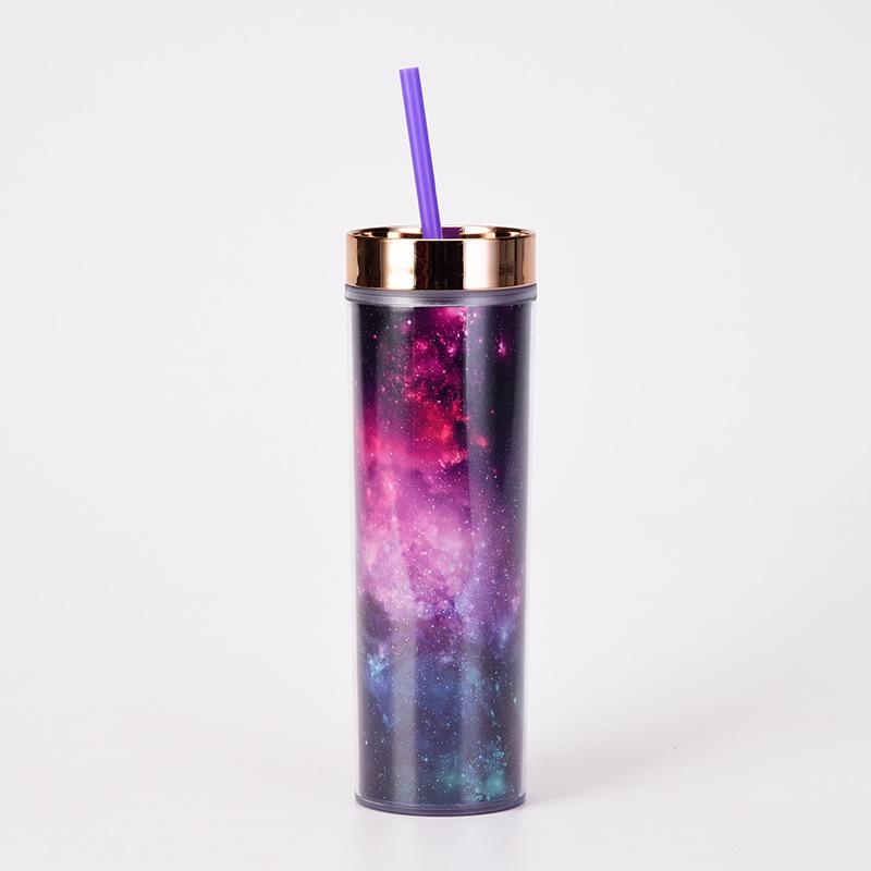 Tie-Dye Straw Cup 24Oz Double-Layer Plastic Water Cup Can Be Customized Creative Paper Card Diy