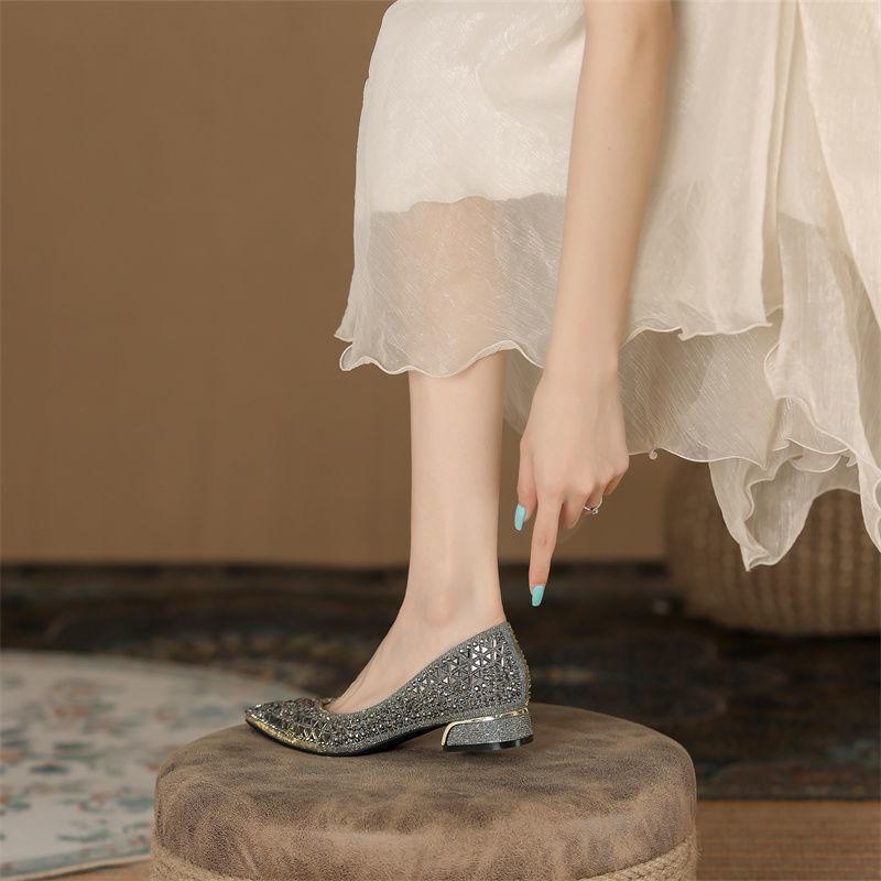 Móda 2025 Návrhářská Dámská Obuv Trafa Křišťálové Lodičky Nízký Podpatek Párty Nevěsta Svatba Dámské Flitrované Mokasíny Dámské Šaty Vysoké Podpatky