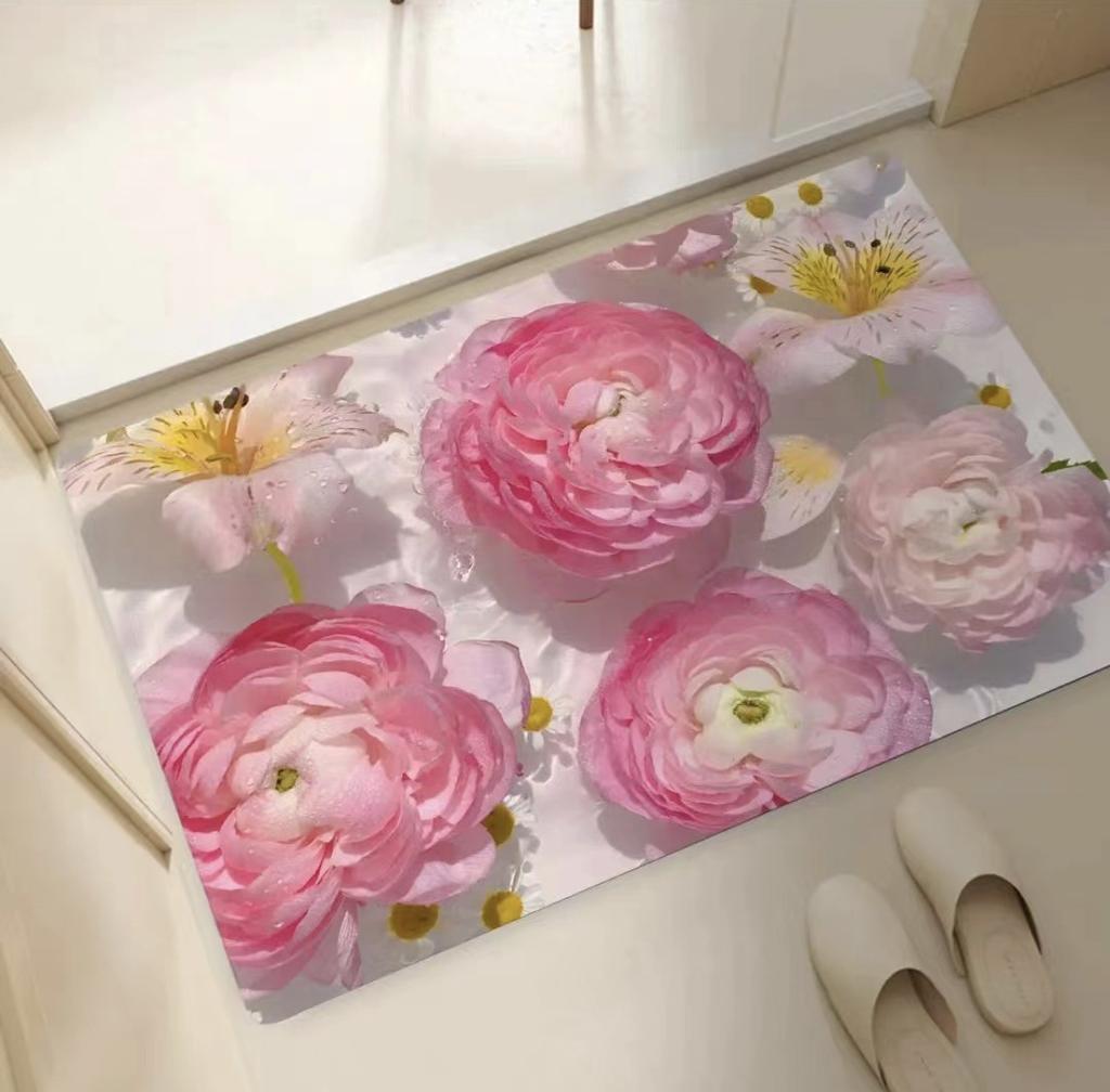 Beautiful Tulip Peony Flower Pattern Entrance Door Mat Anti-slip Carpet Hallway Bedroom Living Room Door Mat Bathroom Area Rugs