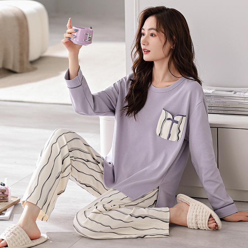 Pajamas Women'S Pure Cotton Long-Sleeved Women'S Cotton Casual Large-Size Loungewear Set
