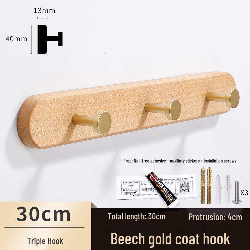 Solid Wood No-Punch Adhesive Coat Rack: Tiered Entryway/Wall/Door Mount Hanger
