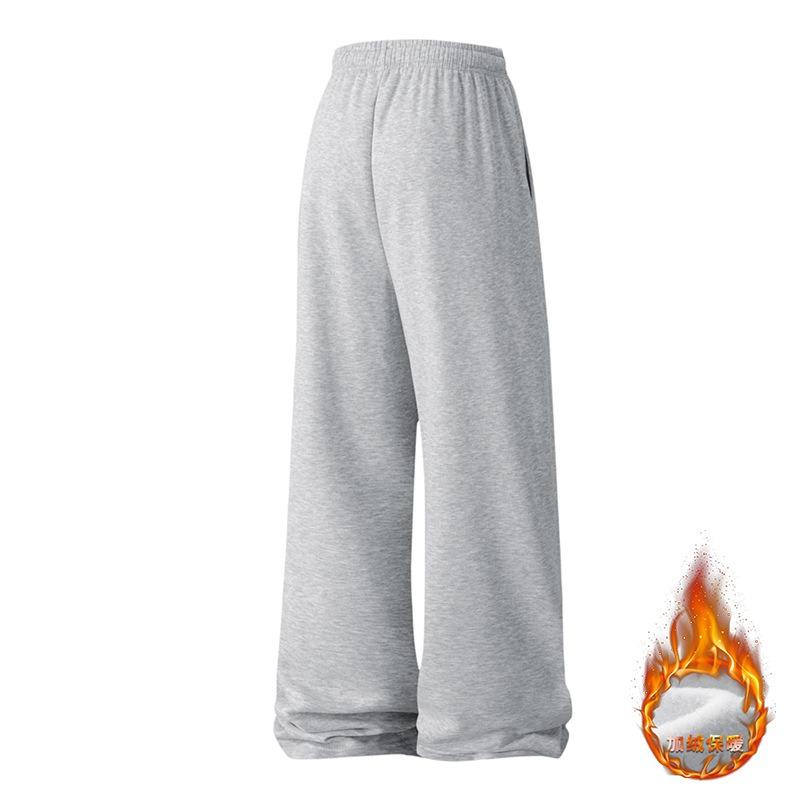 Shirt Less Clothing Straight Fleece Sweatpants Men's Loose Grey Large Size Thickened Warm Sports Casual Pants