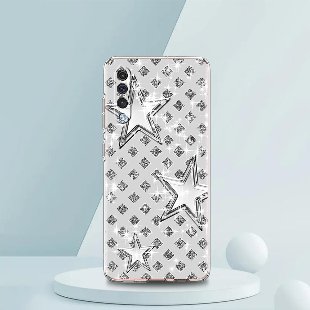 Transparent Phone Case for Samsung Galaxy A16 A14 A12 A22 A24 A42 A06 A20 A30 A40 Soft TPU Bags Silver Five-Pointed Star Pattern