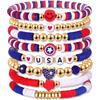 American Independence Day Women's July 4th USA8 Soft Pottery Stackable Set Jewelry Bracelet Bracelet