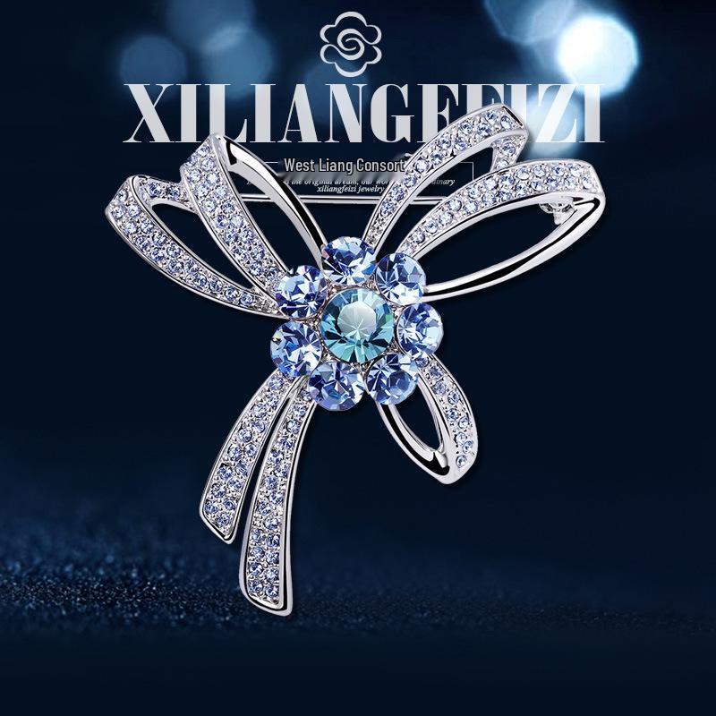 Elegant Crystal Bow Brooch for Women - European and American Style Accessories