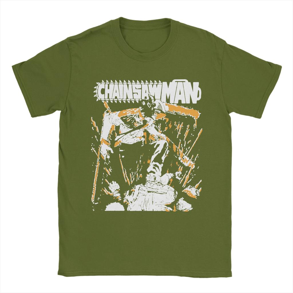 Chainsaw Man T-Shirt für Herren Humor Reine Baumwolle T-Shirts Rundhals Kurzarm T-Shirt Einzigartige Kleidung