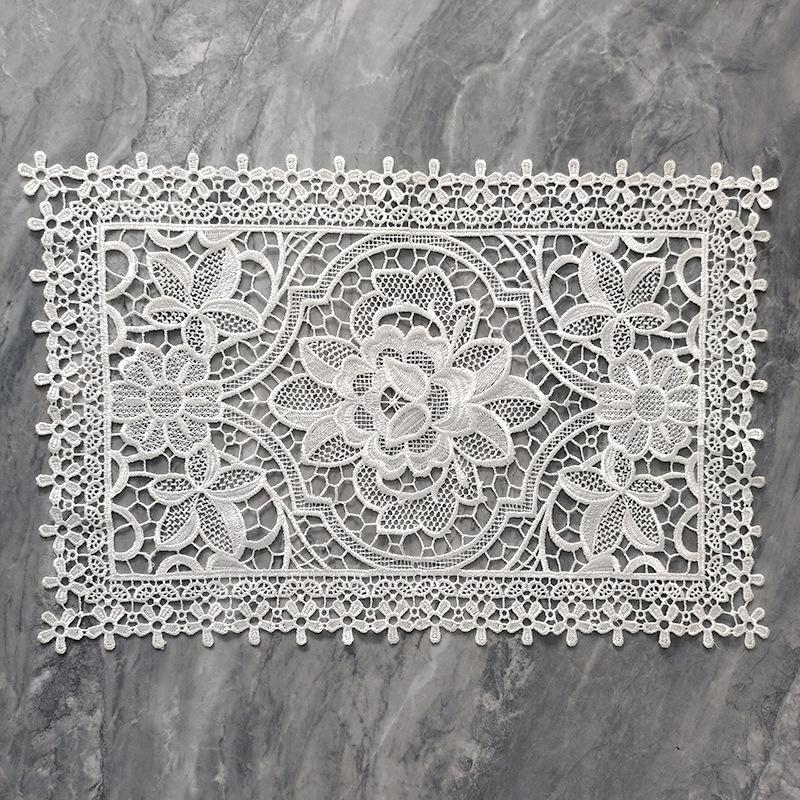 Rectangle Embroidered Tablecloth Hollow Embroidered Table Mat Polyester Lace Decorative Home Fabric Simple White And Beautiful