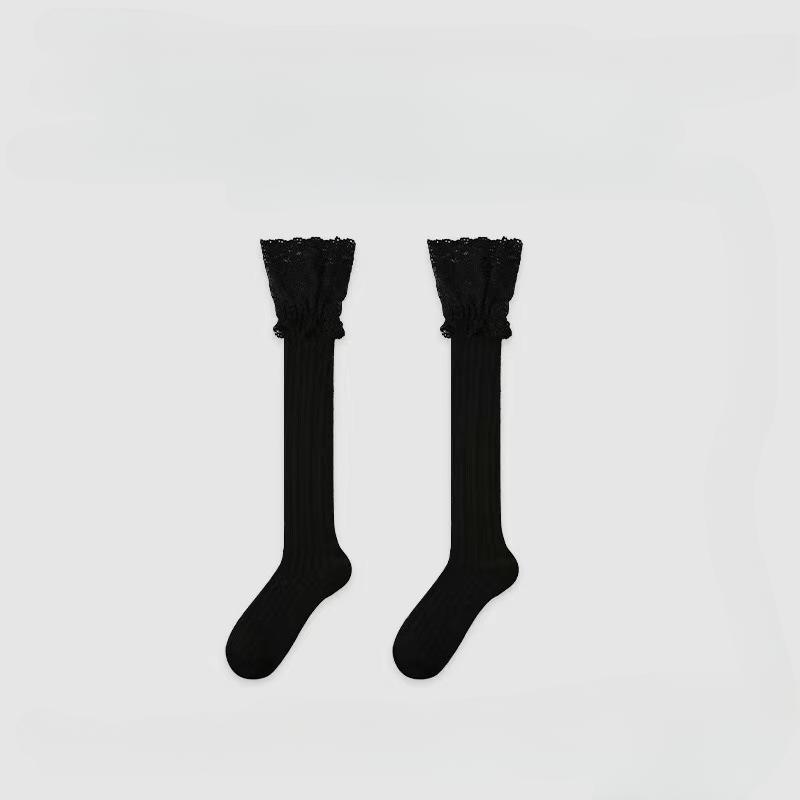 Women's Floral Lace Calf Socks Lolita Girls Thigh High Over Knee Stockings Retro Warm Boot Socks  JK Style