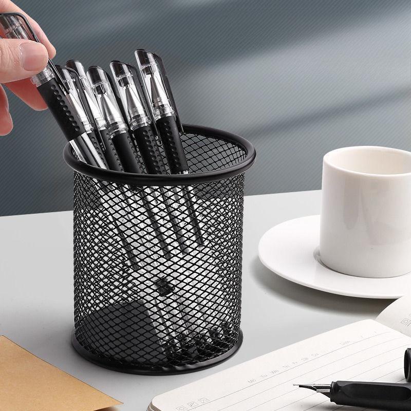 Iron Round Pen Holder -Multifunctional Student Desktop Storage Box with Grid Design,Suitable for Stationery and Cosmetic Storage