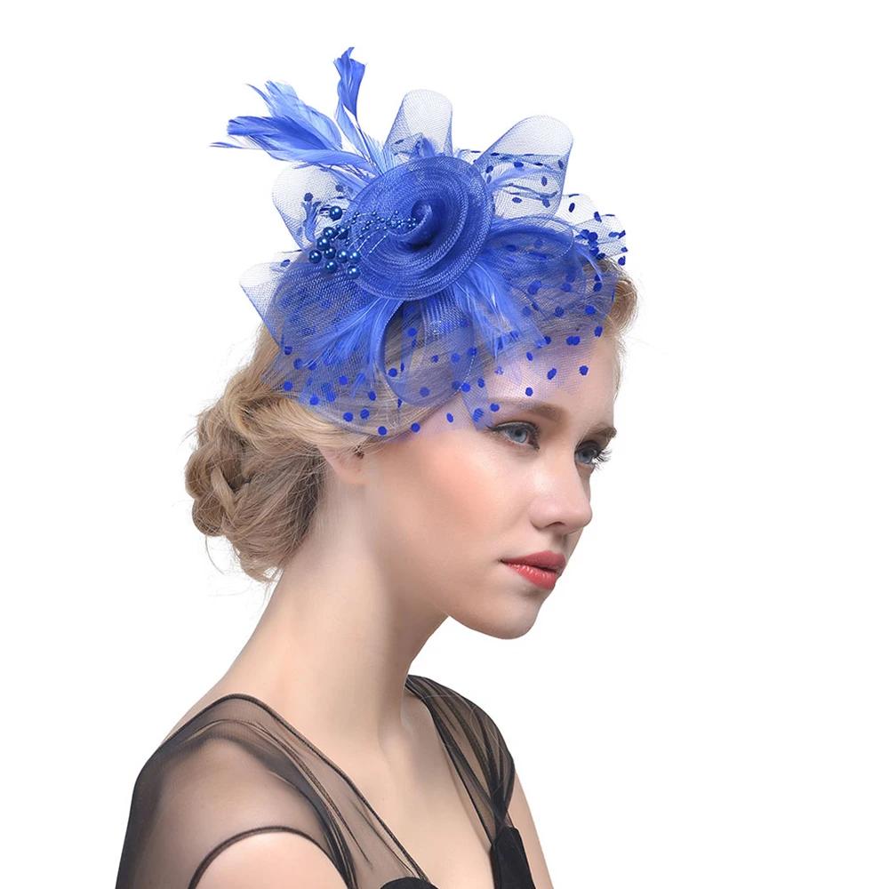 Women's Fashion Flower Feather Bead Corsage Hair Clip Bridal Hairband Brooch Pin Brida Barrettes Hair Mesh Accessories Jewelry