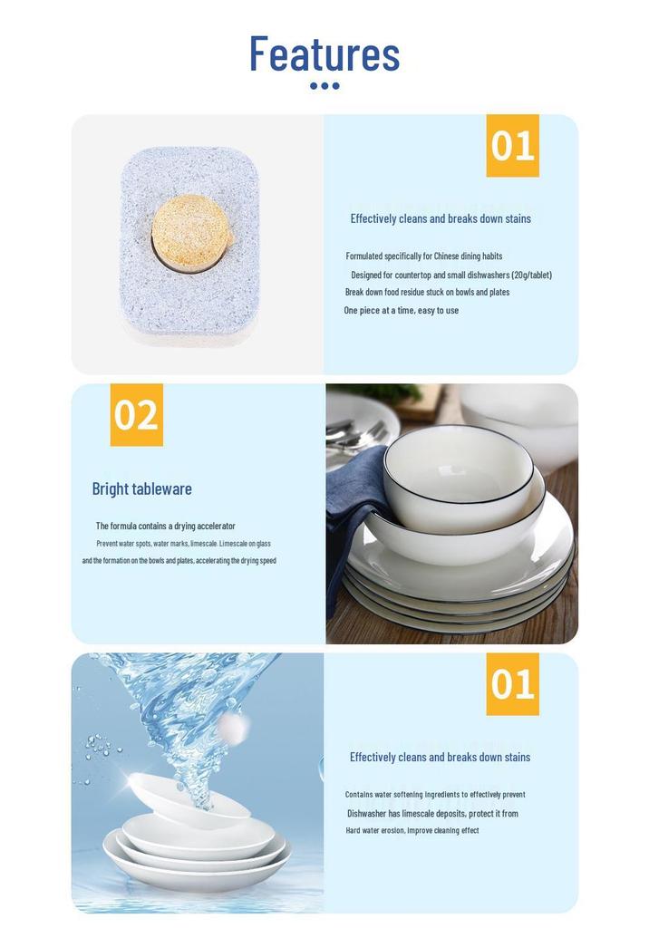 Three-in-One Dishwasher Tablets: Detergent, Water Softener, Oil Remover for Efficient Cleaning