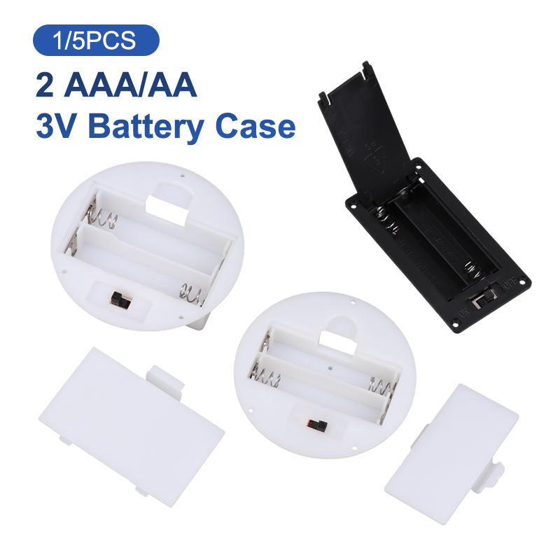 1/5Pcs 2 Aaa/Aa 3V Battery Case With Switch Cover Round Embedded Battery Holder Battery Storage Boxes Switch Socket Container