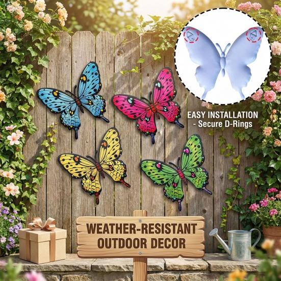 Metal Butterfly Wall Decor Colorful Butterflies Wall Art Sculpture 3D Iron Butterfly Hanging Decoration for Outdoor Indoor Fence Patio Yard Tree