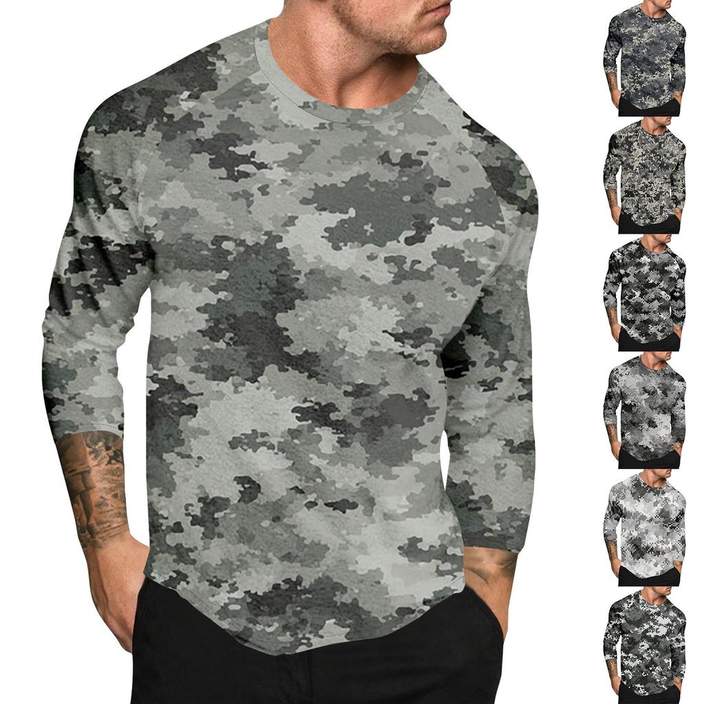 Camouflage Style Printed Raglan Sleeves Men's Short Sleeved Top
