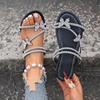 Summer New Fashion Two-wear Cool Slippers Flat-bottomed Rhinestone Butterfly Open-toed Slippers Women's Outer Wear