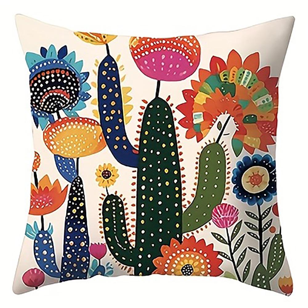 1/4pcs Colorful Cactus and Flower Patterned Pillowcases Sofa Cushion Cover Home Bedroom Room Decoration