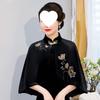 Elegant Women's Embroidered Gold Velvet Qipao Shawl Jacket Cape