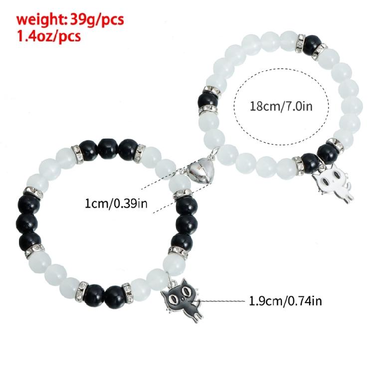 2Pieces Elegant Crystal Bead Bracelet Magnetic Clasp Handchain for Couples Adjustable Matching Wristbands Accessory