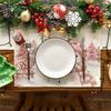 2025 Trend 4PCS Xmas Trees Snow Pink Christmas Placemats Winter Table Mats For Kitchen Dining Decoration