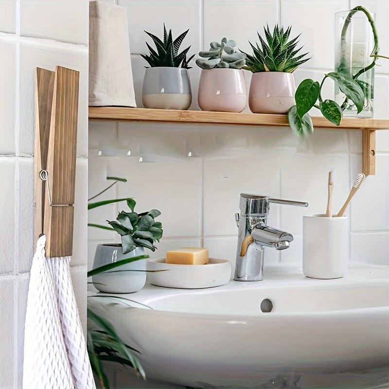 2pcs Vintage Wooden Towel Rack | Clamp Wall Mount, Bathroom Farmhouse Decorative Rack, Multi-Functional Household Towel Rac, Home Storage