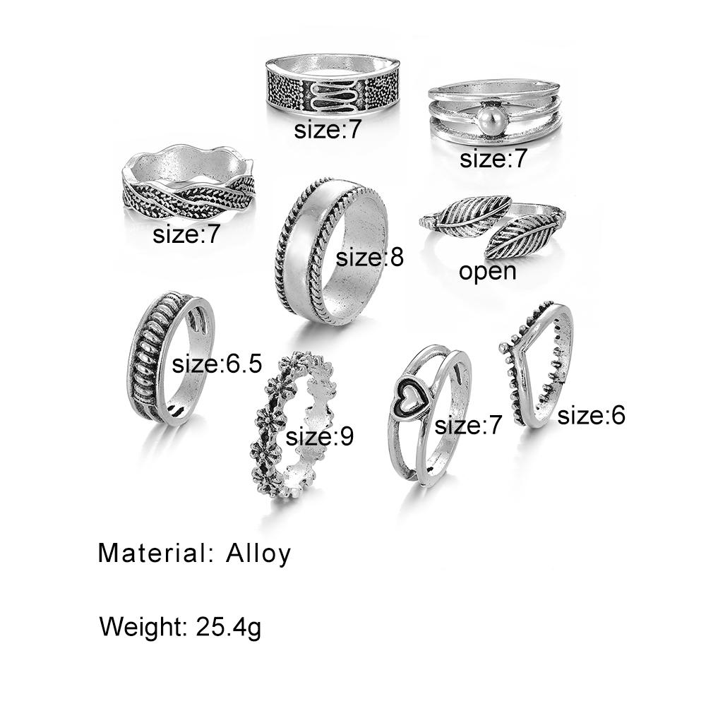 Srebrny zestaw pierścionków z ręcznie rzeźbionymi wisiorkami w stylu retro dla kobiet