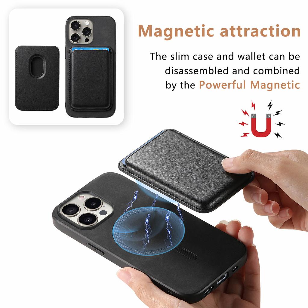 B2 For iPhone 16 Pro Max Case Detachable Magnetic Card Bag Leather+TPU Phone Cover