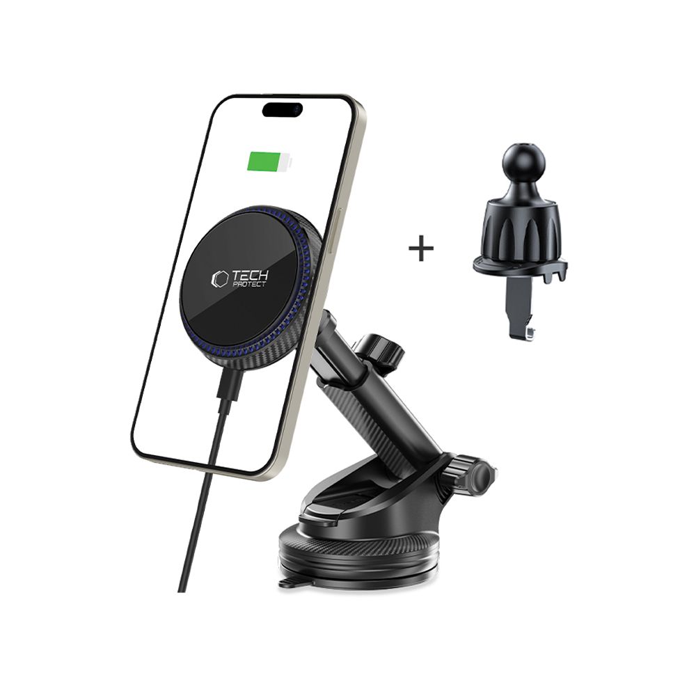 Tech-Protect Mm15W-V4 Magnetic Magsafe Dashboard & Vent Car Mount Wireless Charger 15W Black