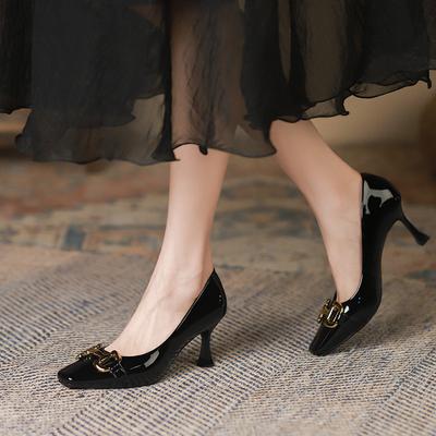 Single Shoe Women's New High Heels  Korean Version Shallow Metal Buckle Stiletto Shoes Temperament Commuter Shoes