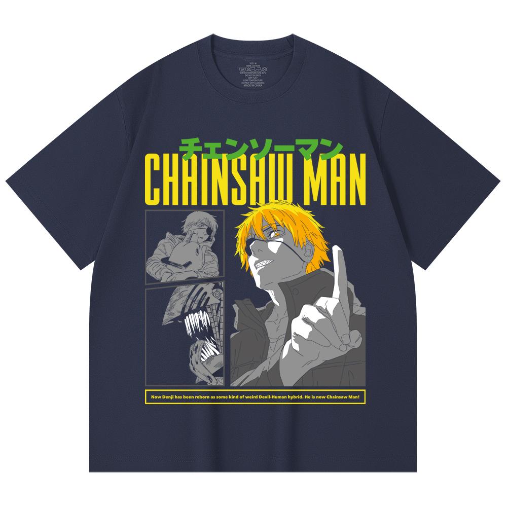 230 Gsm 100% Cotton Chainsaw Man V45 Denji Print Unisex Heavy Cotton T Shirt