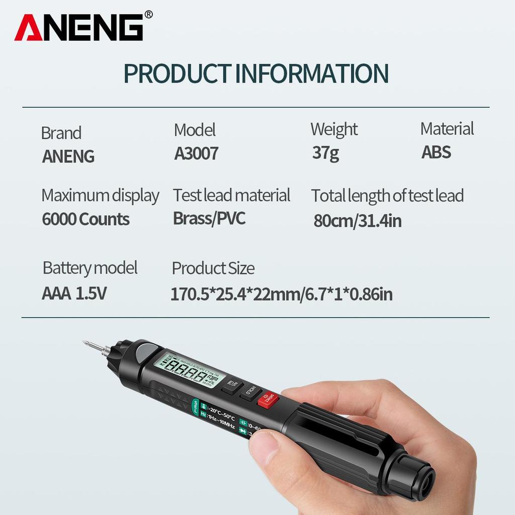 Aneng A3007 Mini multimetru profesional stilou 6000 de conturi cu Tester automat de tensiune AC/DC fără contact pentru capacitate pentru instrument