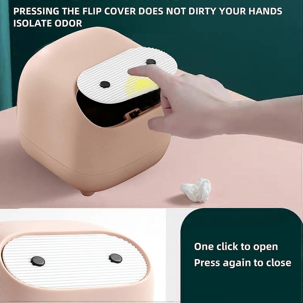 Small Trash Can, Cute Ninja Desktop Trash Can with Lid, Trash Can for Home, Bedroom, Office (Pink)