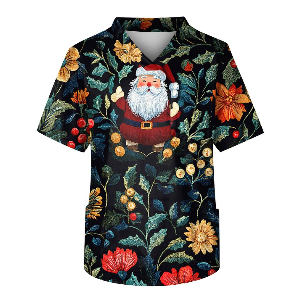 Men's Short Sleeve V-Neck Print Chest Pocket Care Top