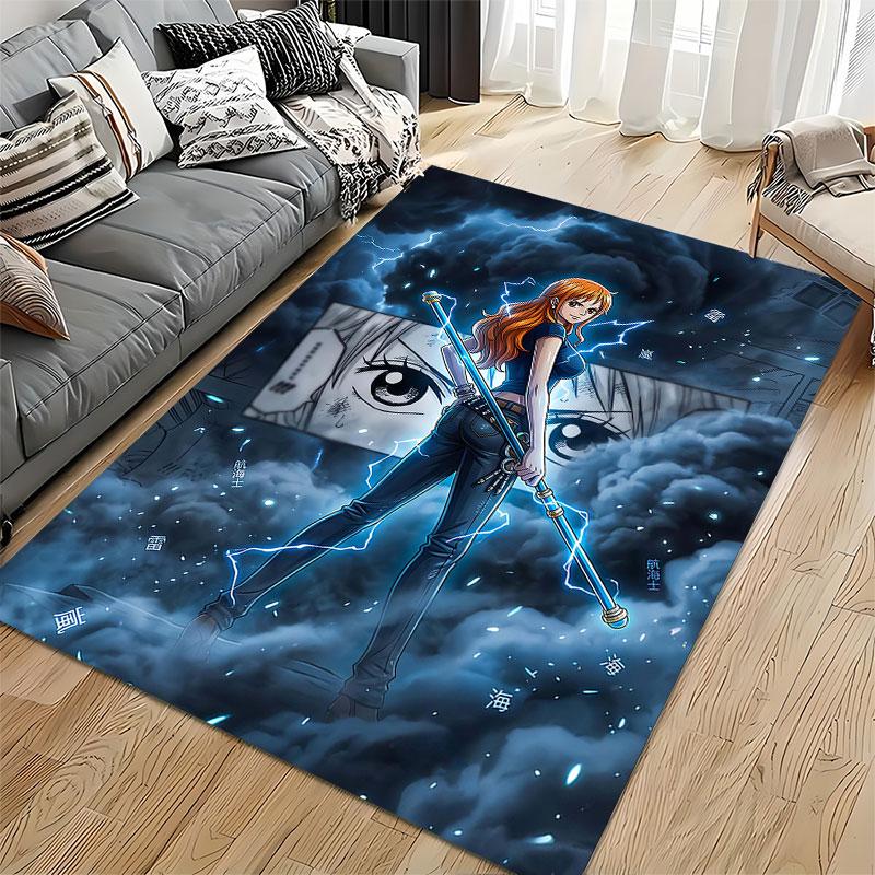 Anime Warrior with Staff Design suitable as a non-slip mat for the living room or bedroom sofa