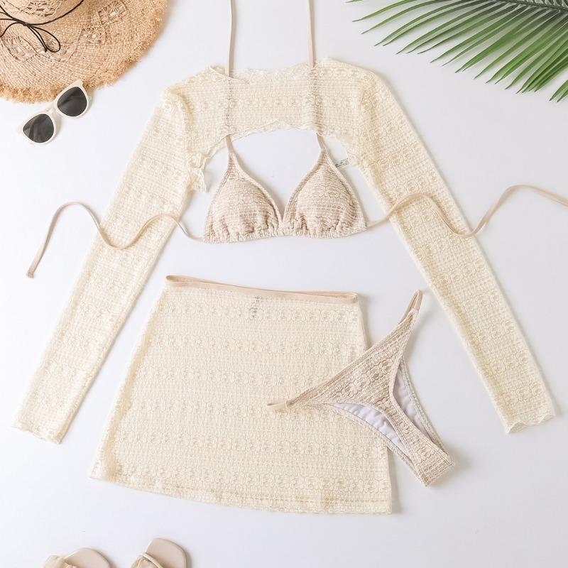 Solid Color New Neck Sexy Swimsuit with Skirt Blouse Four-piece Split Swimming