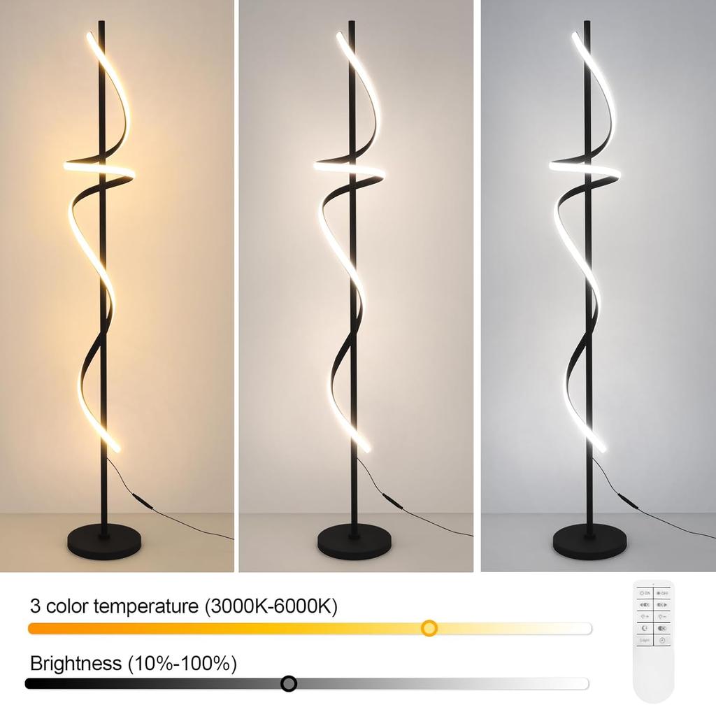 Moderne 48W LED Stehleuchte mit Fernbedienung, Dimmbare 60'' Stehleuchte in 3 Farben für Wohnzimmer & Schlafzimmer