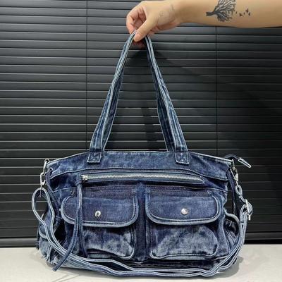 Ladies Washed Denim Tote Bag American Retro Versatile Locomotive Bag