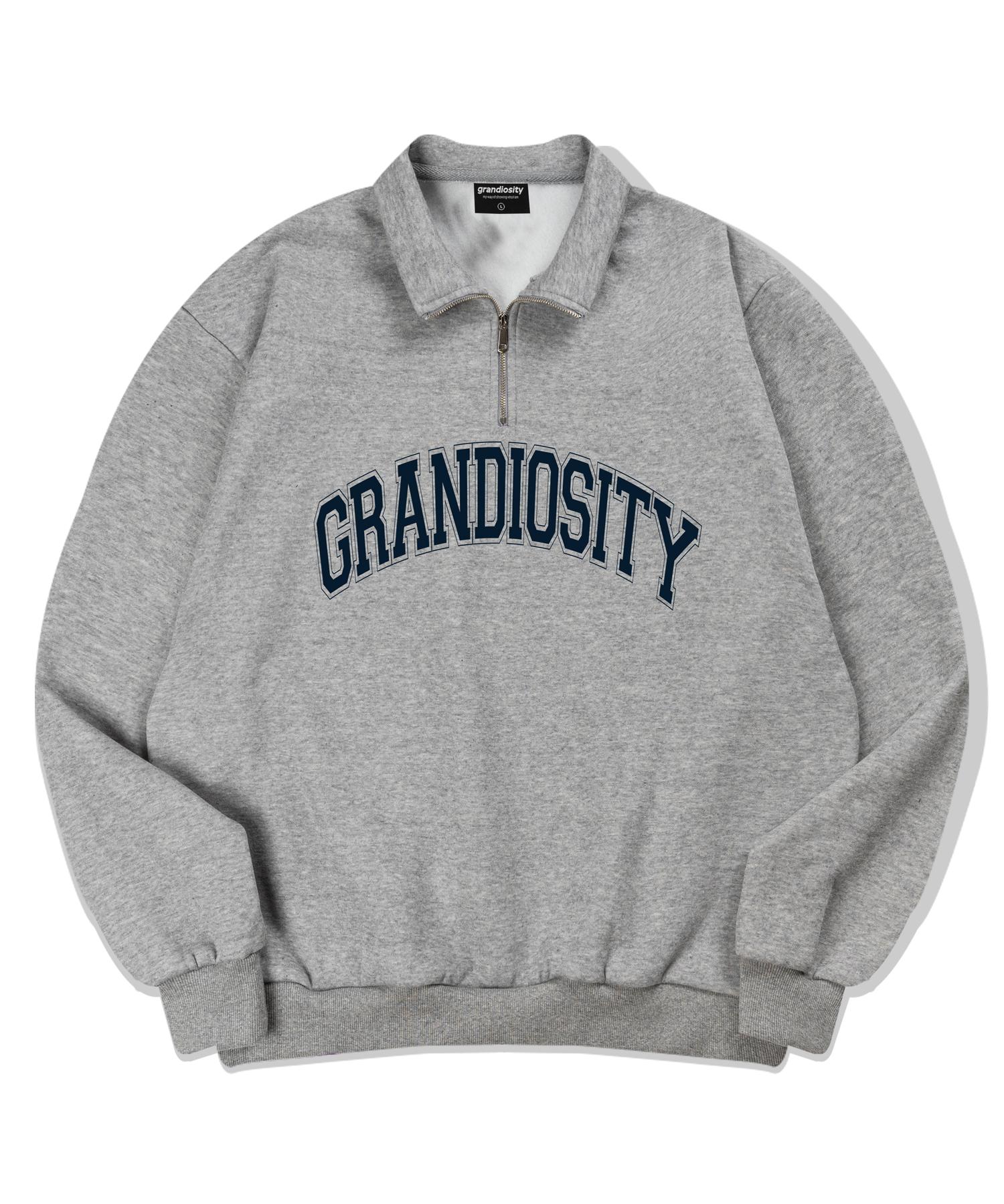 Grandiosity Arch Logo Oversized Half-Zip Sweatshirt (Gray) M