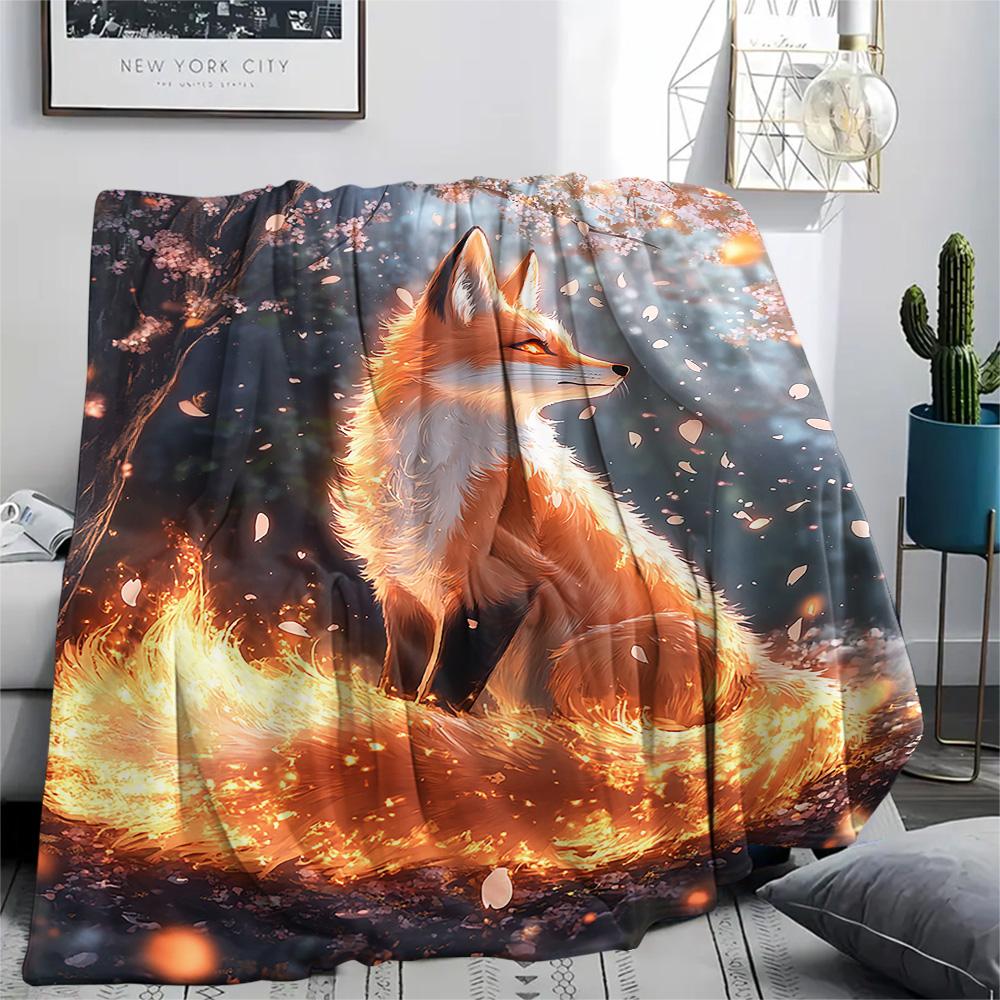 Fox Print Flannel Blanket, High quality Comfortable for All Seasons, Home Decor, Warmth and Comfort, Perfect for Christmas Gifts