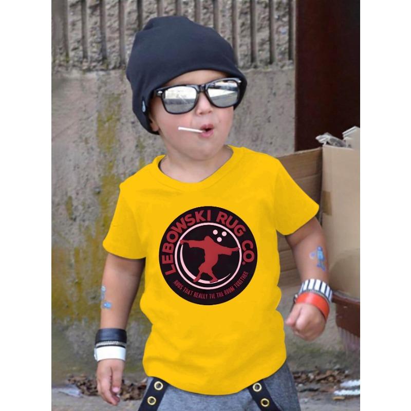 

European size Boys round-neck short-sleeved T-shirt with creative pattern print 164cm жовтий